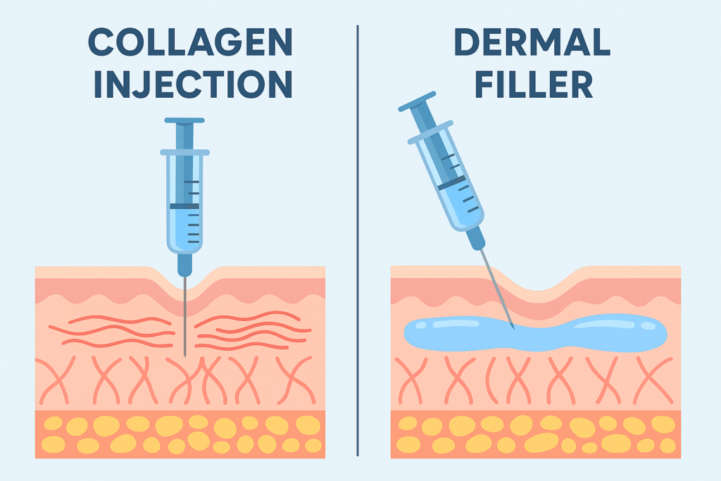 Collagen injections vs. dermal fillers – facial rejuvenation comparison