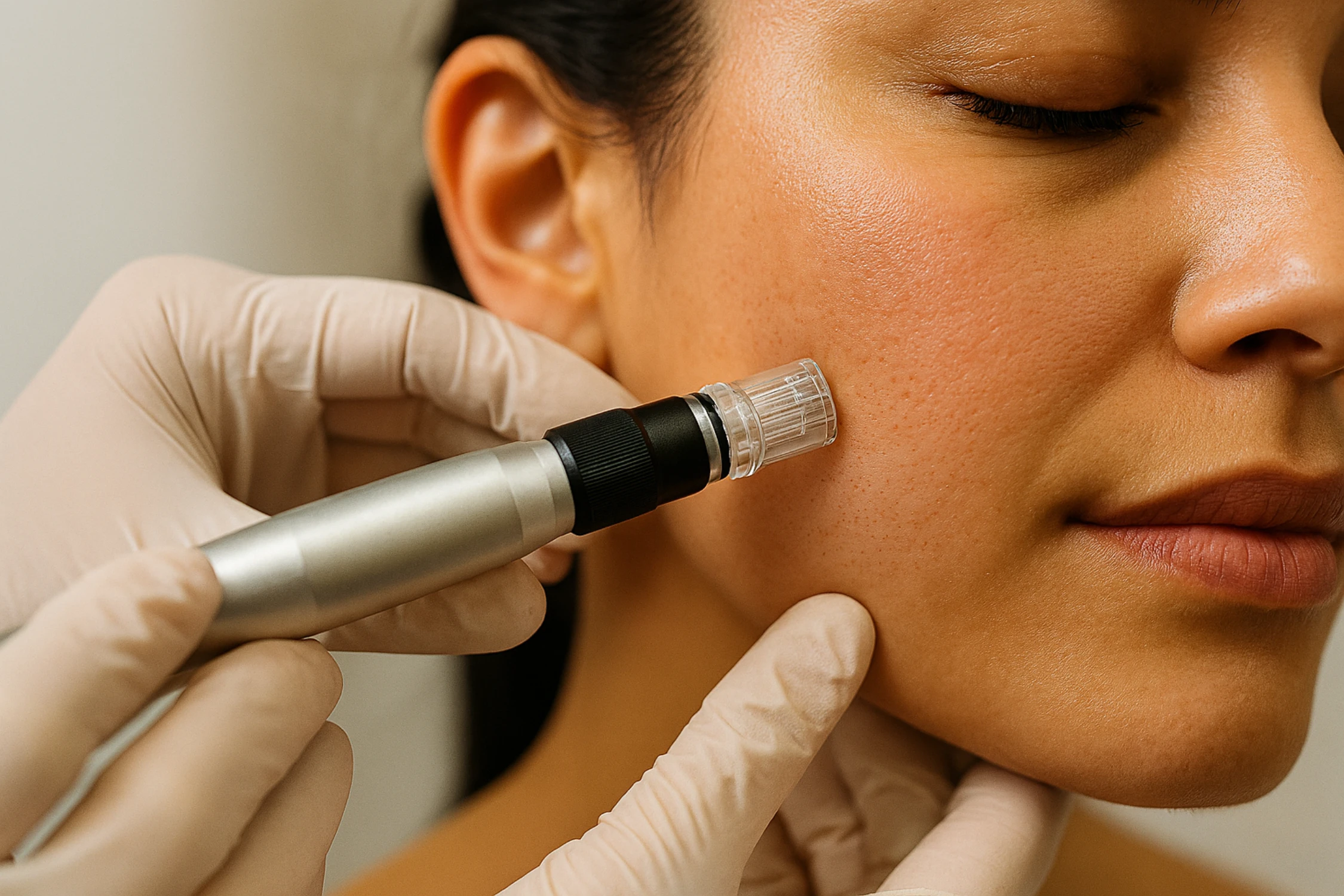 microneedling treatment for collagen induction on cheek