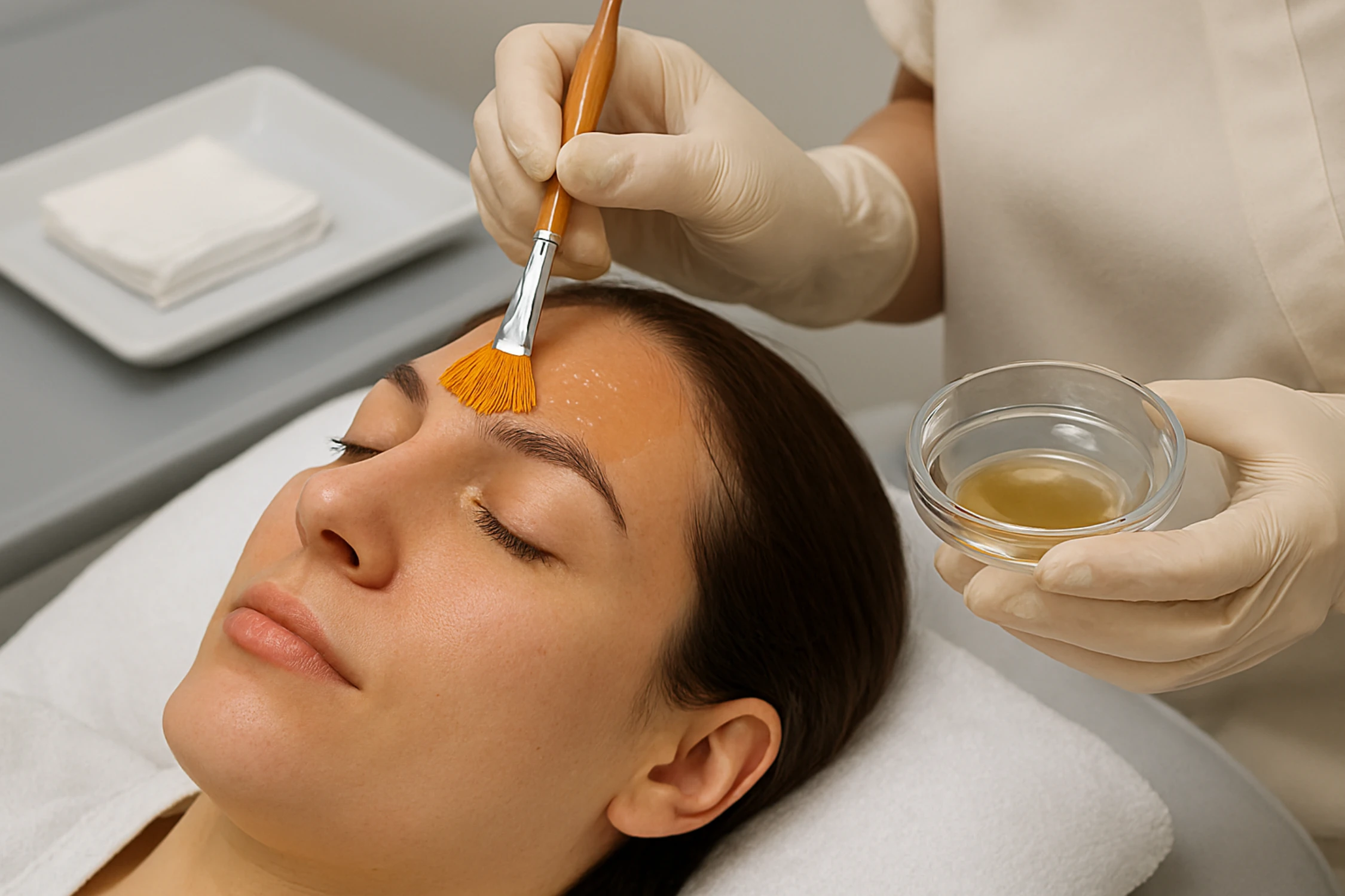 chemical peel application being applied by clinician