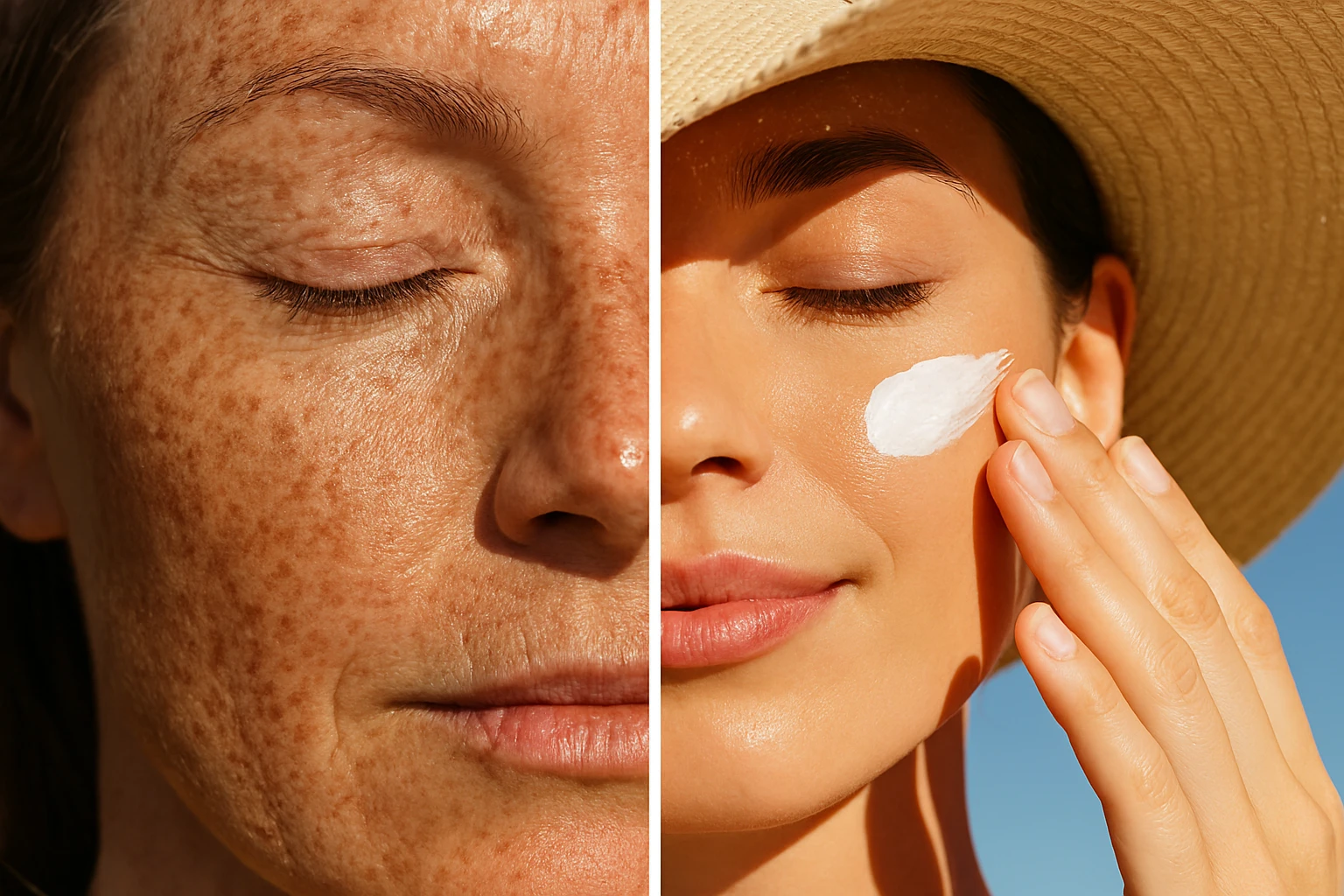 Before-and-after sun damage prevention skin rejuvenation treatment