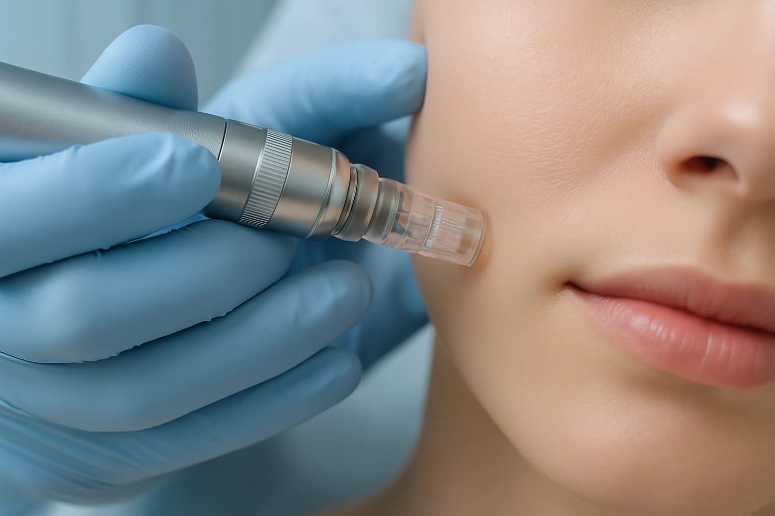 Dermatologist performing microneedling for improved skin texture