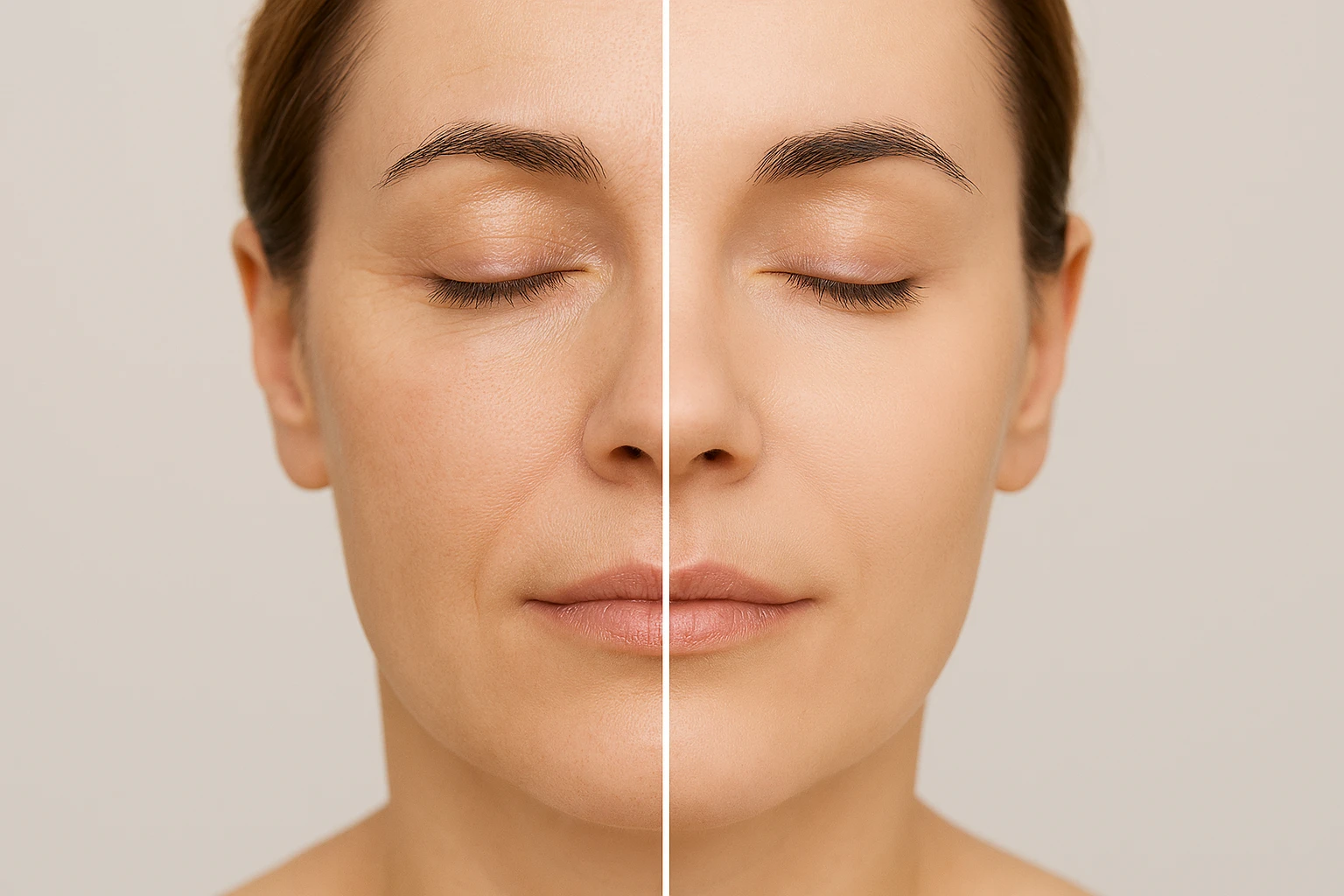 Before and after fine line reduction with skin rejuvenation treatment