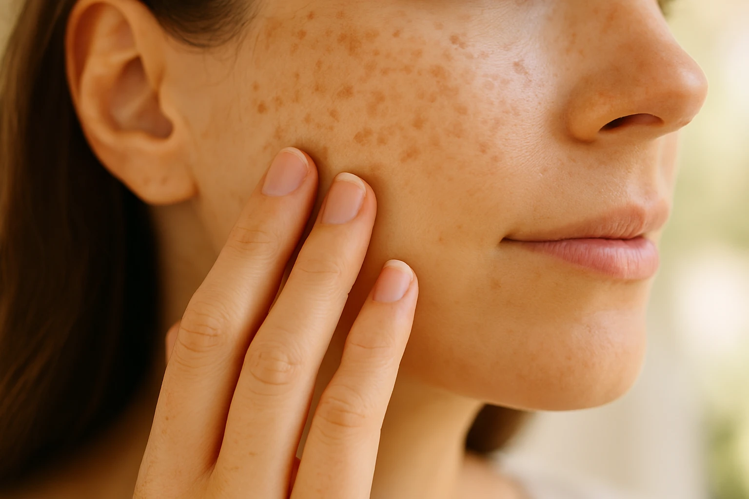 Even-tone cheek after hyperpigmentation skin rejuvenation