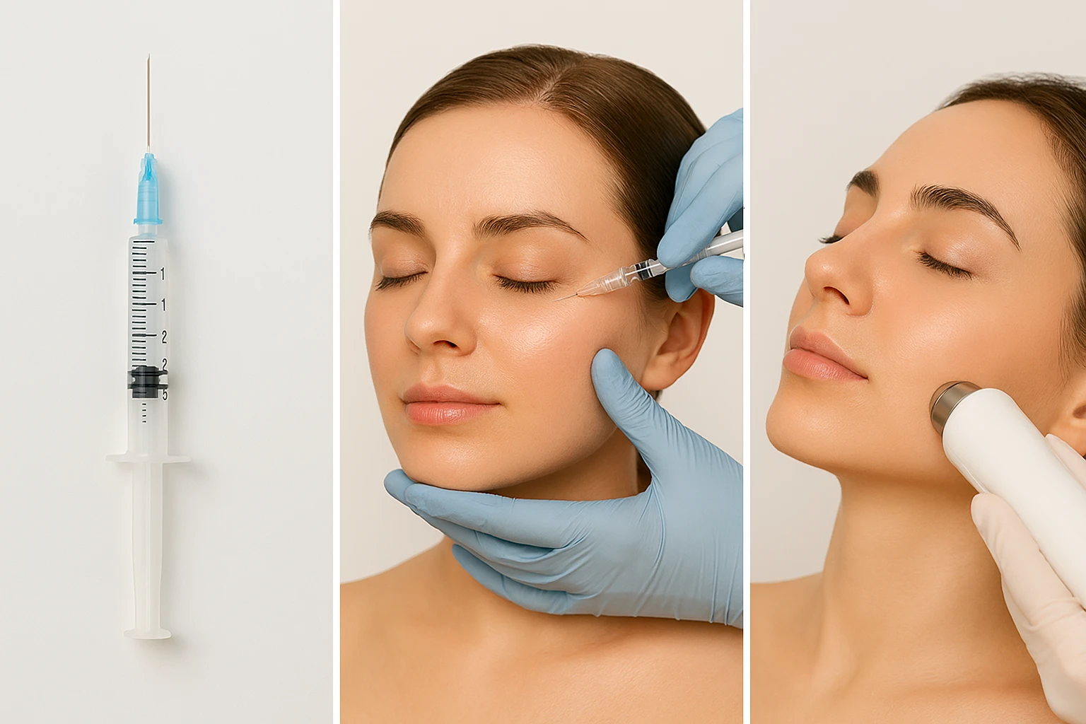 Collage of Botox filler and skin rejuvenation synergy treatments